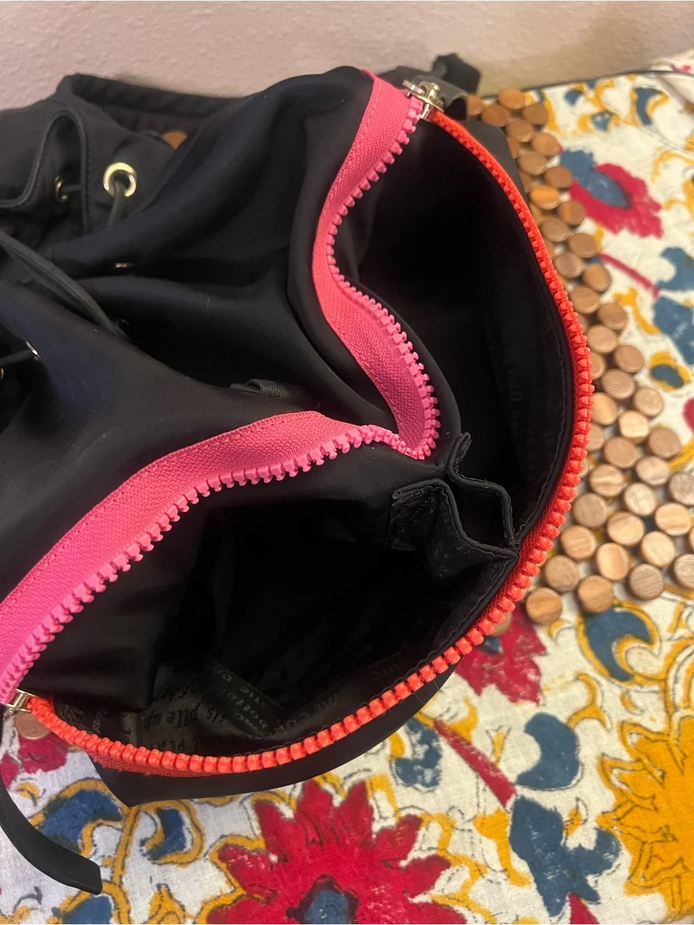 Kate Spade Clark Court Matty Backpack Nylon Black Pink Red Stripe
